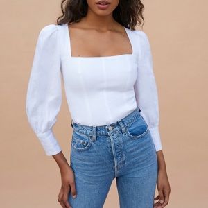 White linen reformation blouse